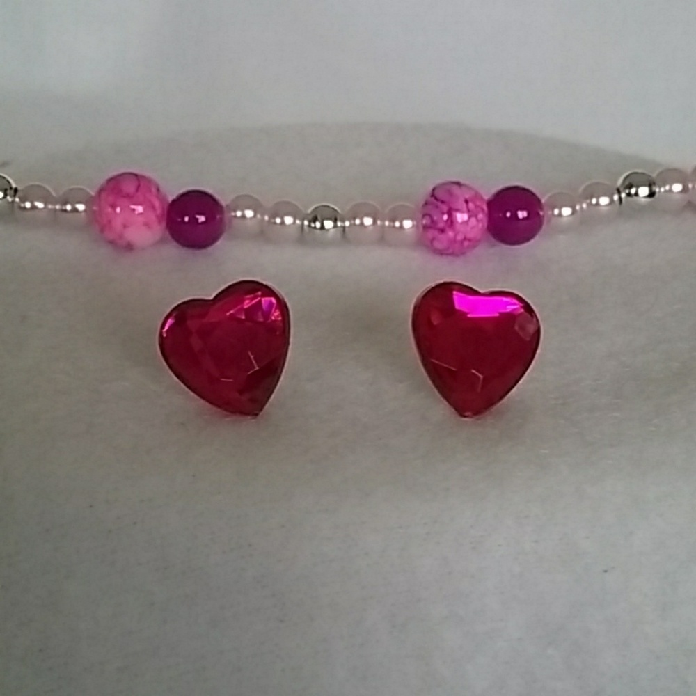 Pink acrylic sparkly heart post earrings